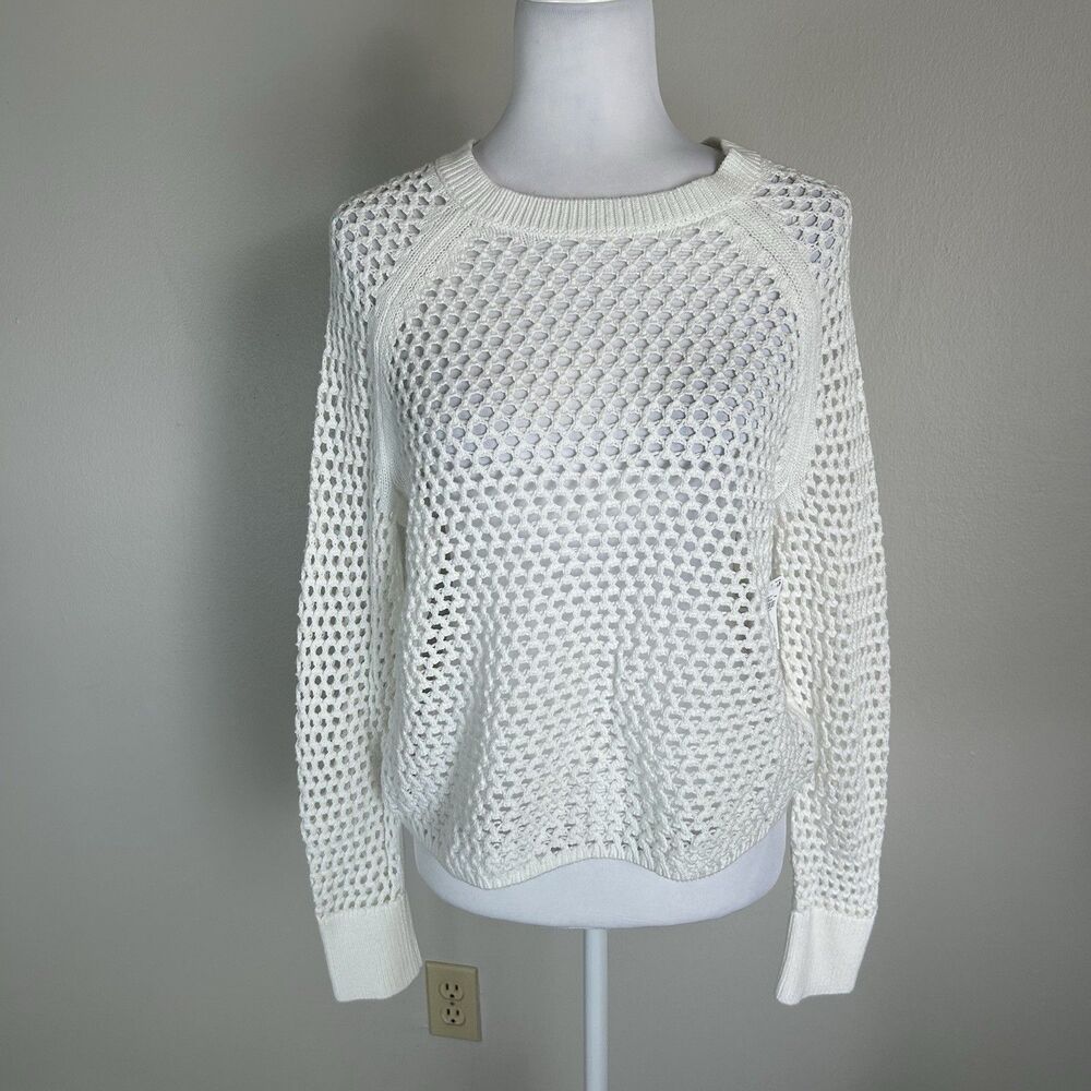 NWT Old Navy Seaside Cotton Open-Knit Raglan Sweater Small Crochet Mesh Fishnet